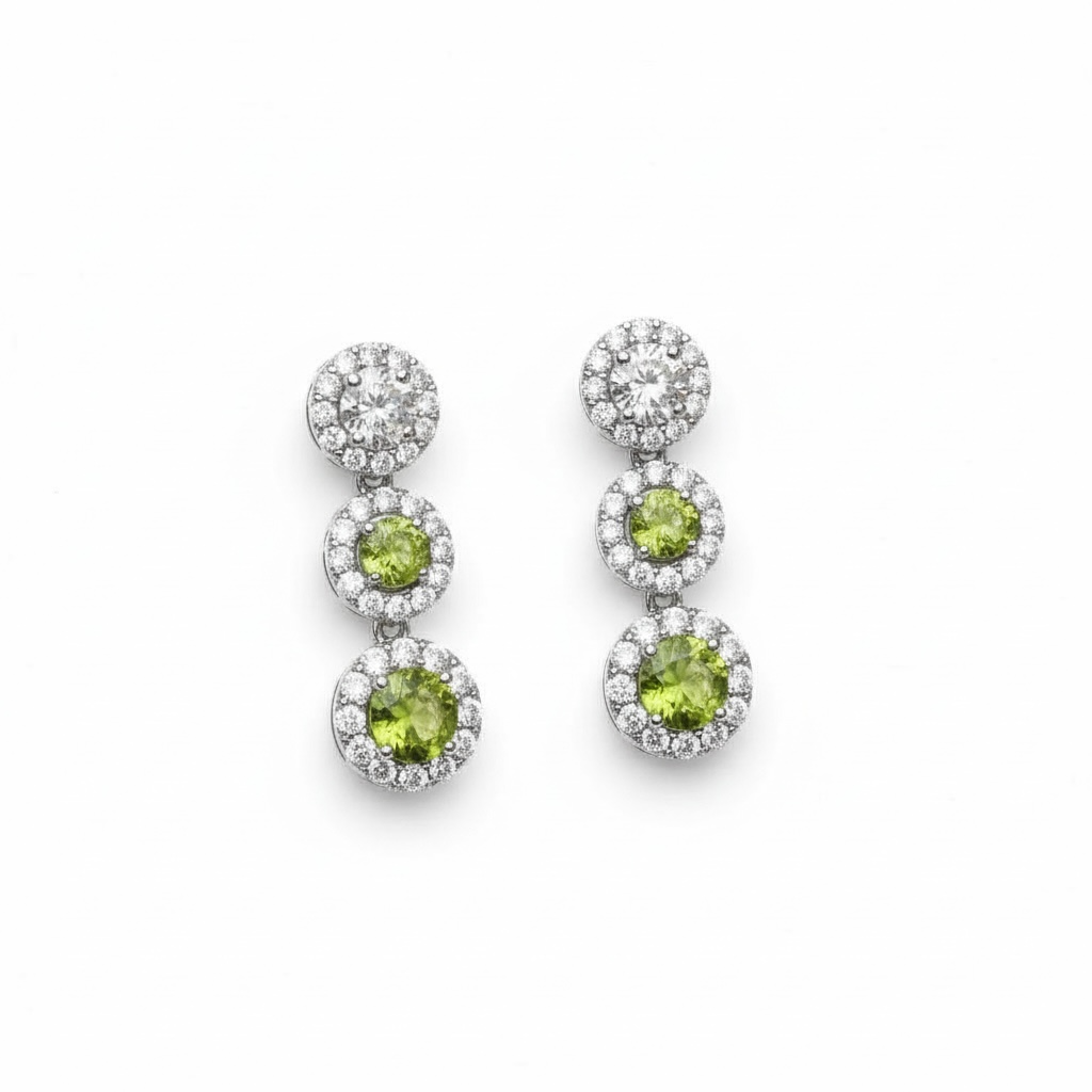 Cascading Sparkle: Natural Peridot and CZ Drop Earrings in 925 Sterling Silver