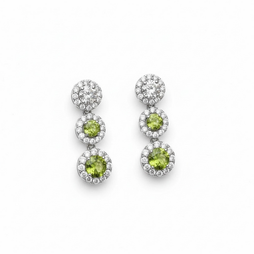 Cascading Sparkle: Natural Peridot and CZ Drop Earrings in 925 Sterling Silver
