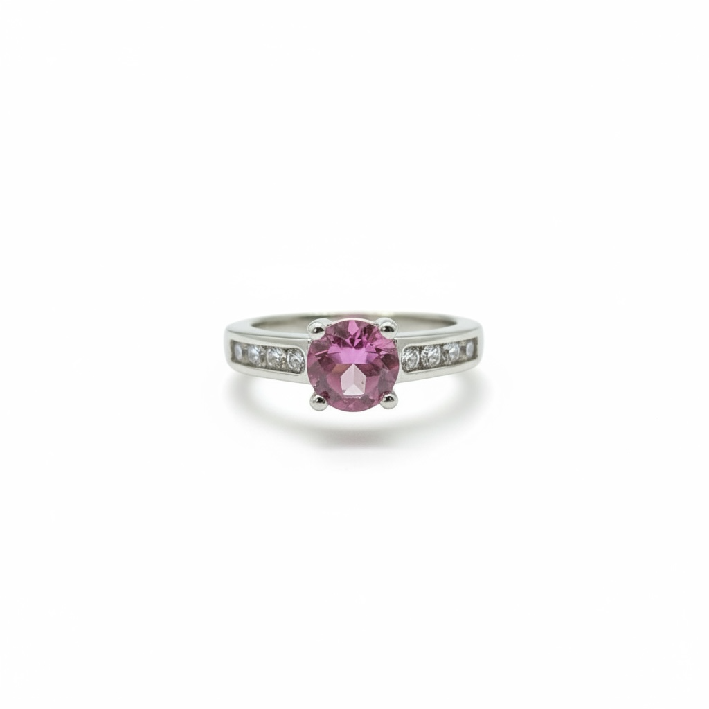 Vivid Pink: Natural Pink Topaz Solitaire Ring in 925 Silver with CZ Channel Accents