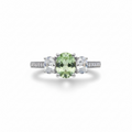 Pastel Elegance: Natural Green Tourmaline & CZ Three-Stone Ring in 925 Sterling Silver