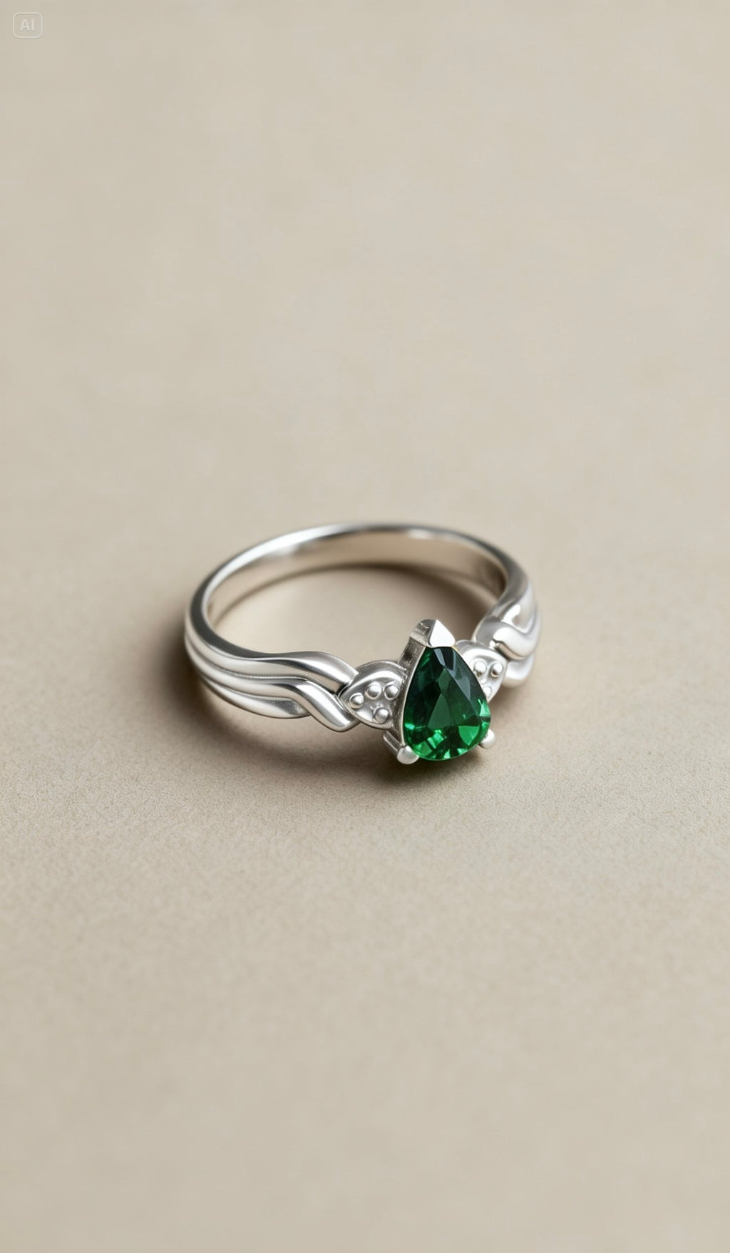 Natural Tsavorite Garnet Ring - Pear Cut Vivid Green in 18K White Gold