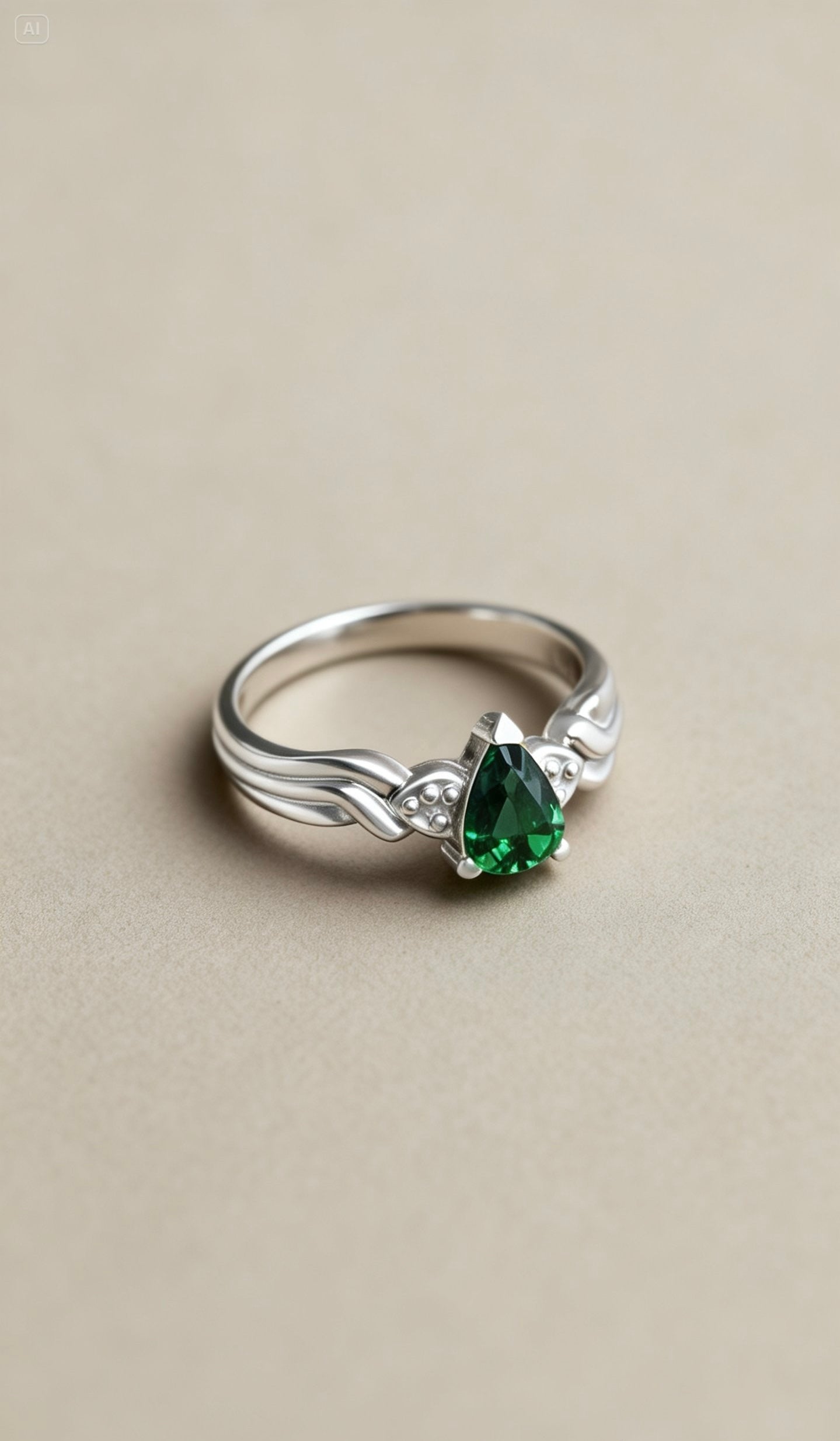 Natural Tsavorite Garnet Ring - Pear Cut Vivid Green in 18K White Gold