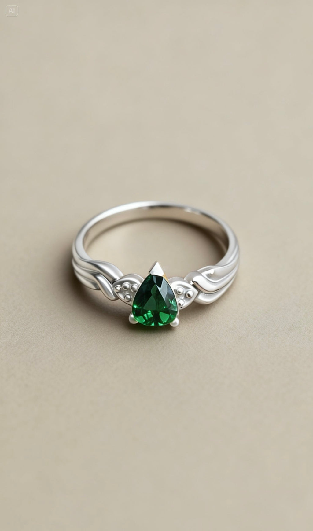Natural Tsavorite Garnet Ring - Pear Cut Vivid Green in 18K White Gold