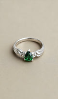 Natural Tsavorite Garnet Ring - Pear Cut Vivid Green in 18K White Gold