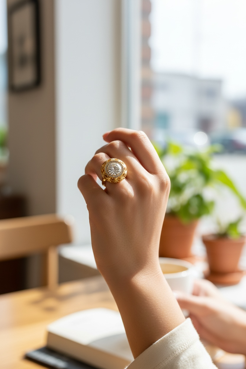 4ct Moissanite Halo Engagement Ring - Gold Tone Textured Sterling Silver