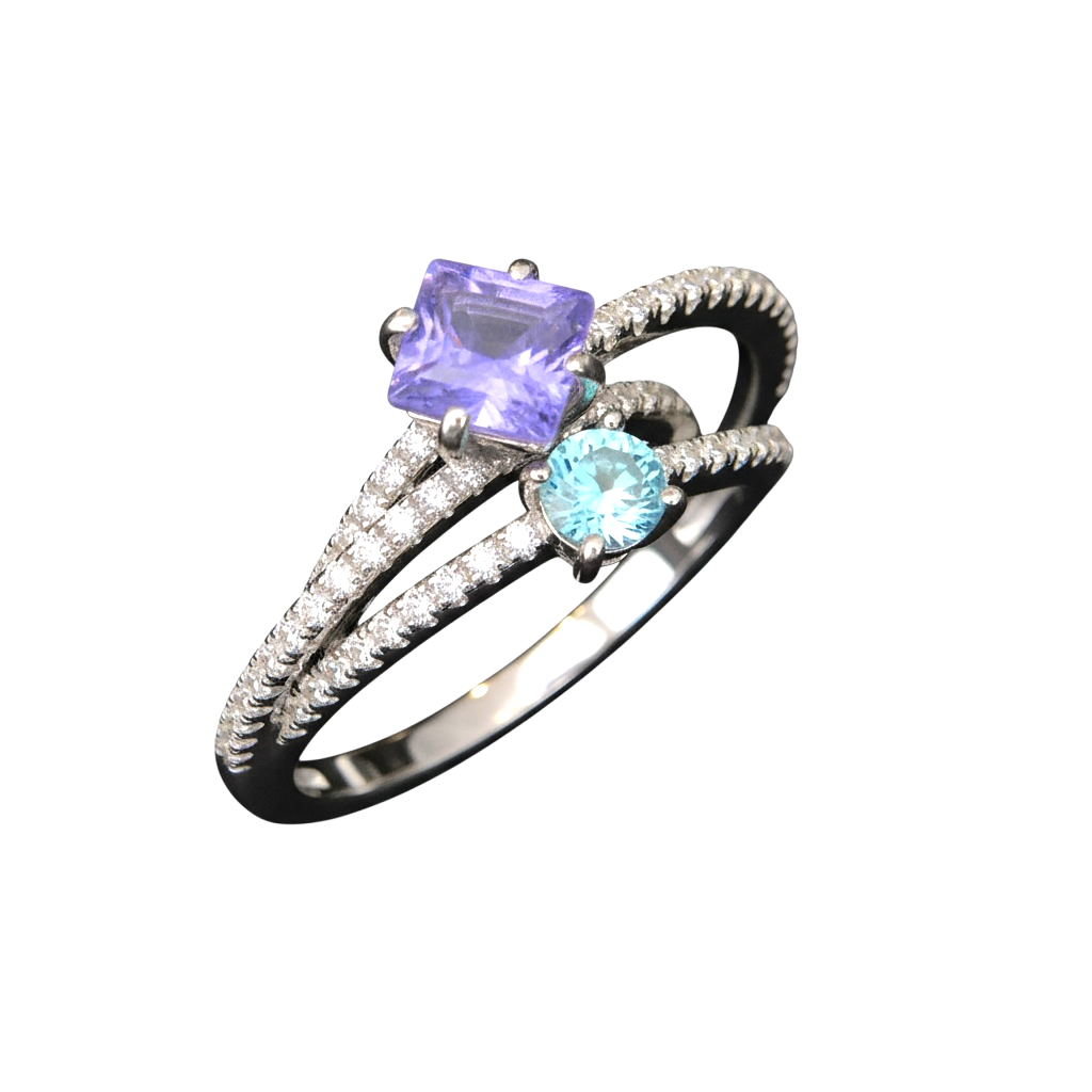 Luxury Stack: Tanzanite & Natural Blue Zircon 3-Ring Set in 925 Silver with CZ Accent Bands