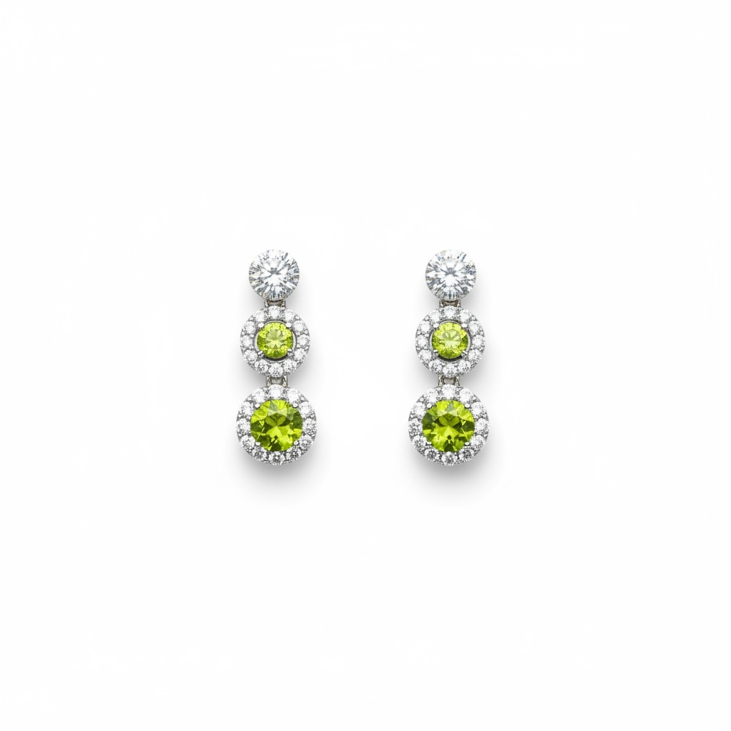 Cascading Sparkle: Natural Peridot and CZ Drop Earrings in 925 Sterling Silver