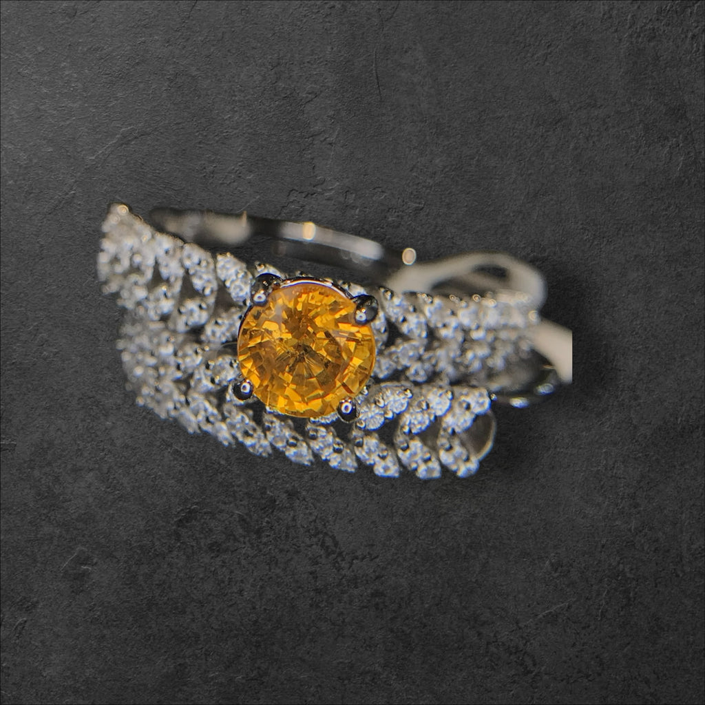 Golden Sunrise: Natural Orange Yellow Sapphire & CZ Pave Wrap 2-Ring Set in 925 Silver