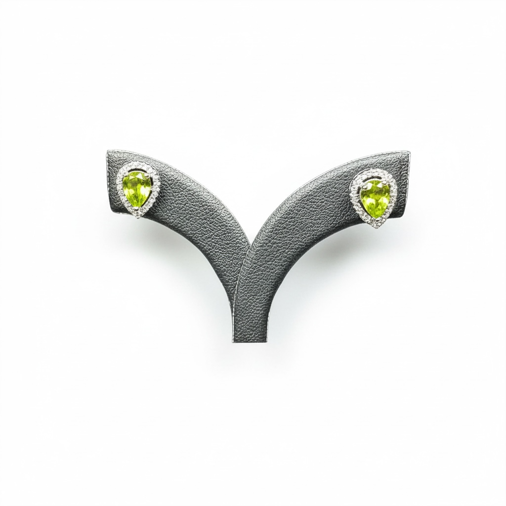 Vivid Sparkle: Natural Peridot Pear Halo Stud Earrings in 925 Silver with CZ Accents