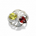 Fiery Duo: Sphene & Spessartite Garnet Cocktail Ring in 925 Silver with CZ Pavé
