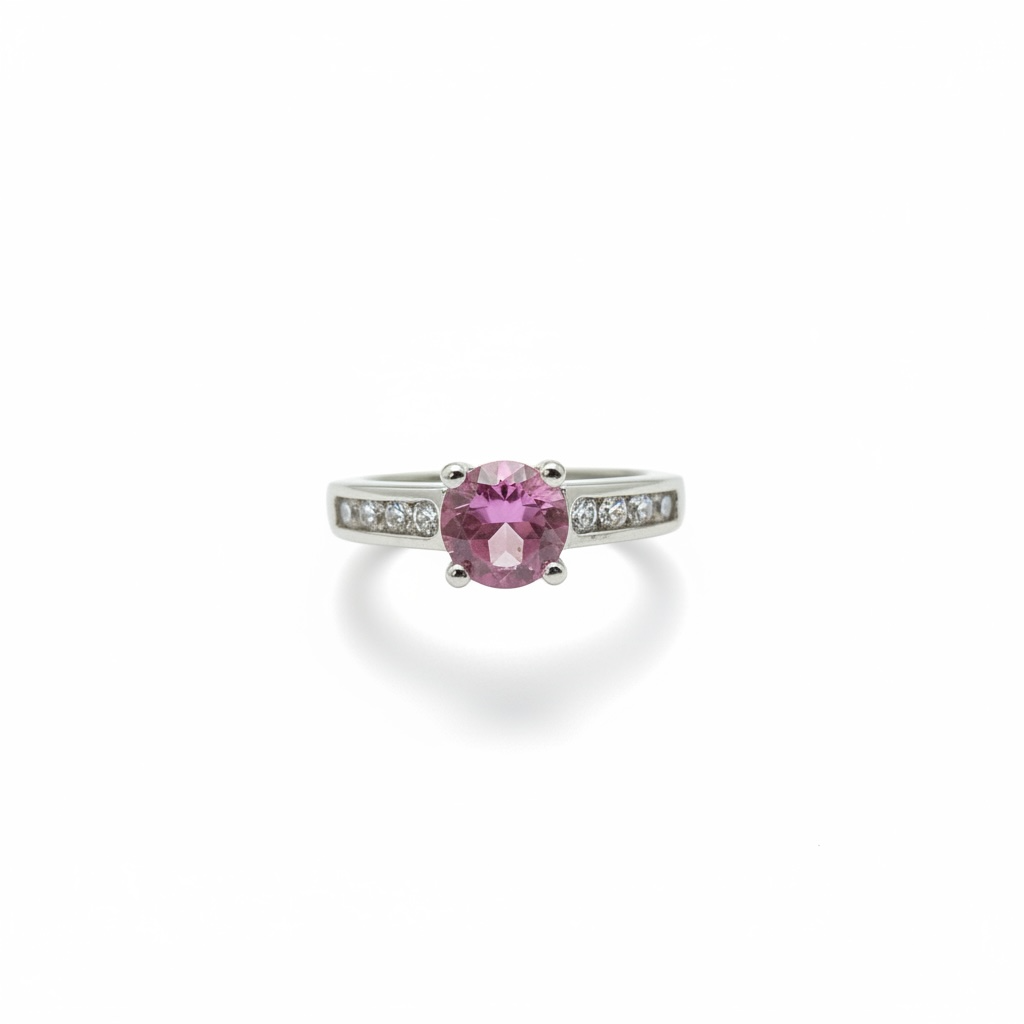 Vivid Pink: Natural Pink Topaz Solitaire Ring in 925 Silver with CZ Channel Accents