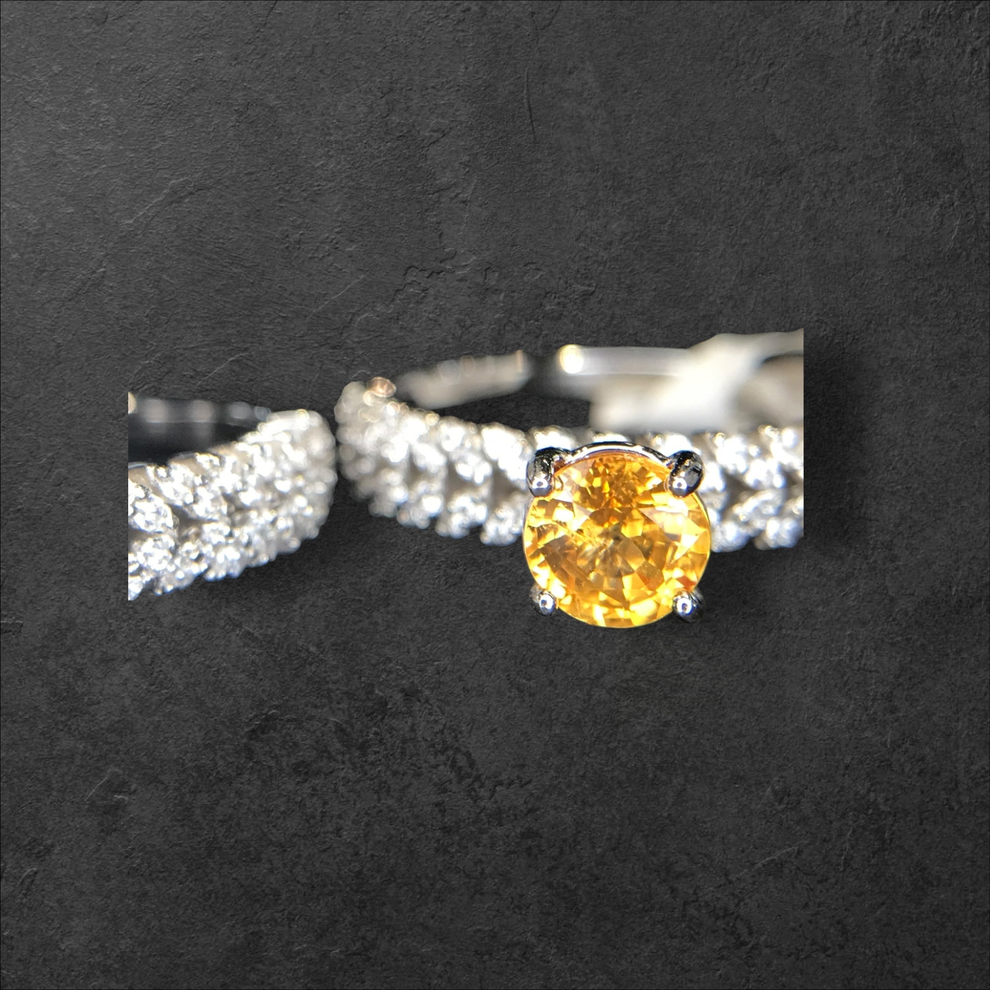 Golden Sunrise: Natural Orange Yellow Sapphire & CZ Pave Wrap 2-Ring Set in 925 Silver