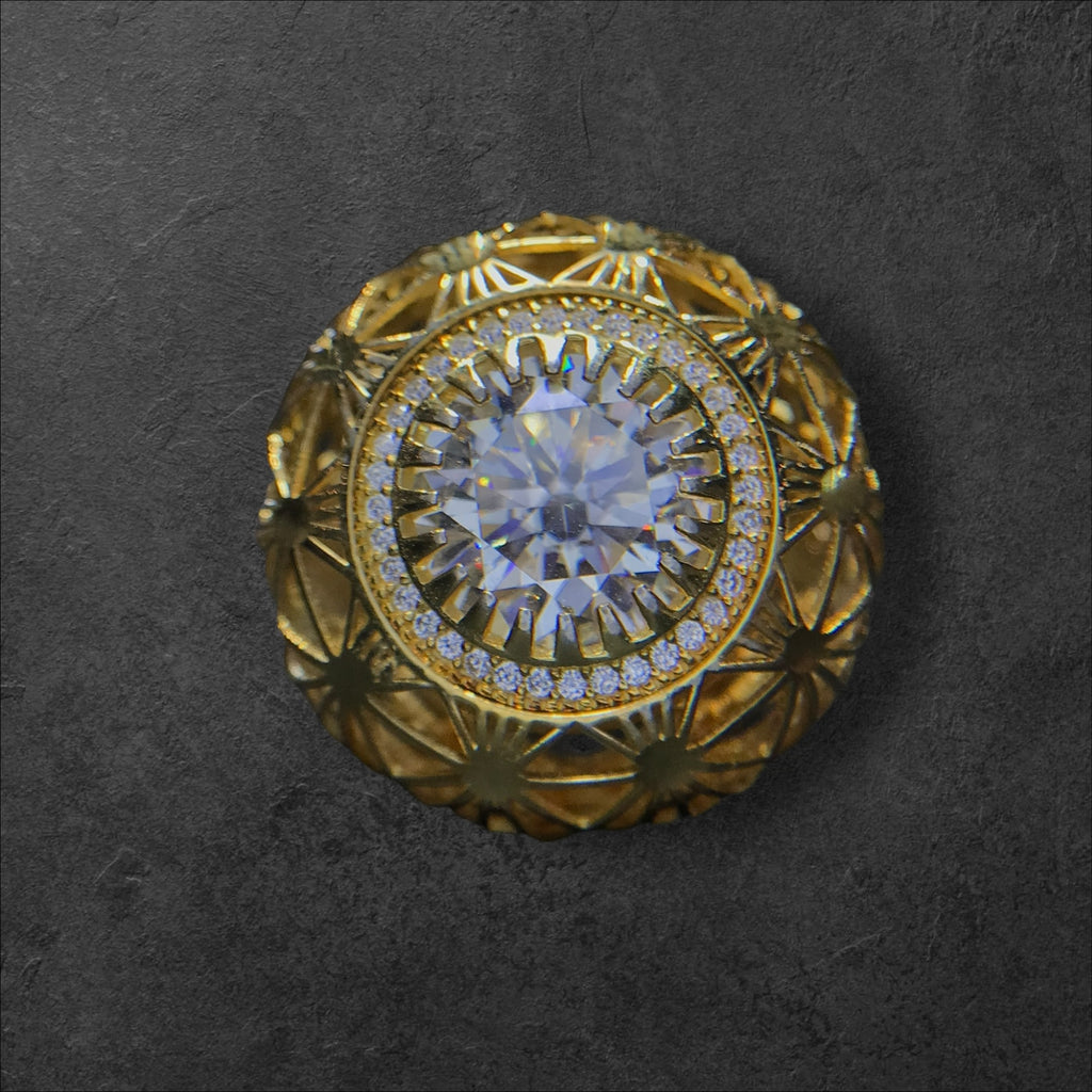 4ct Moissanite Halo Engagement Ring - Gold Tone Textured Sterling Silver