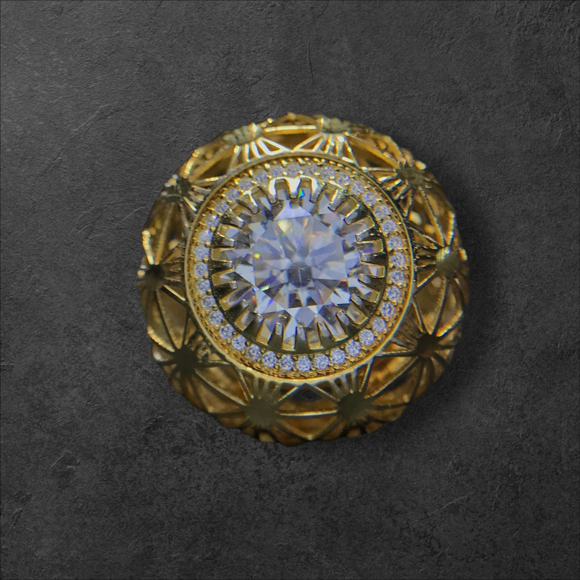 4ct Moissanite Halo Engagement Ring - Gold Tone Textured Sterling Silver