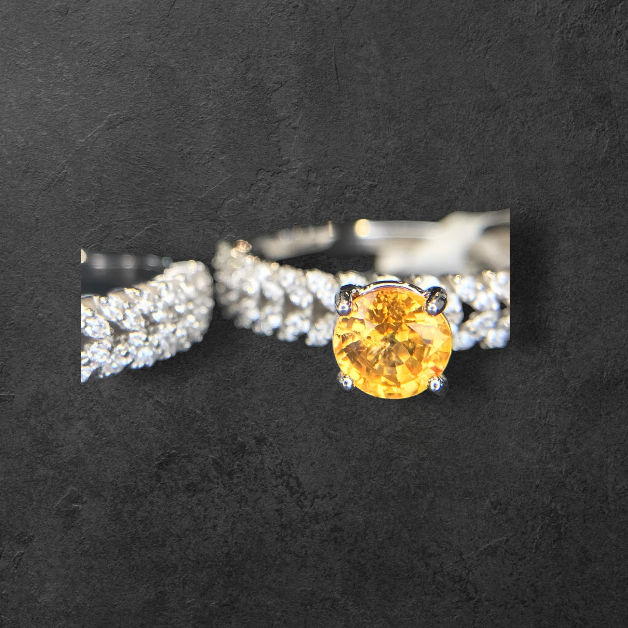 Golden Sunrise: Natural Orange Yellow Sapphire & CZ Pave Wrap 2-Ring Set in 925 Silver