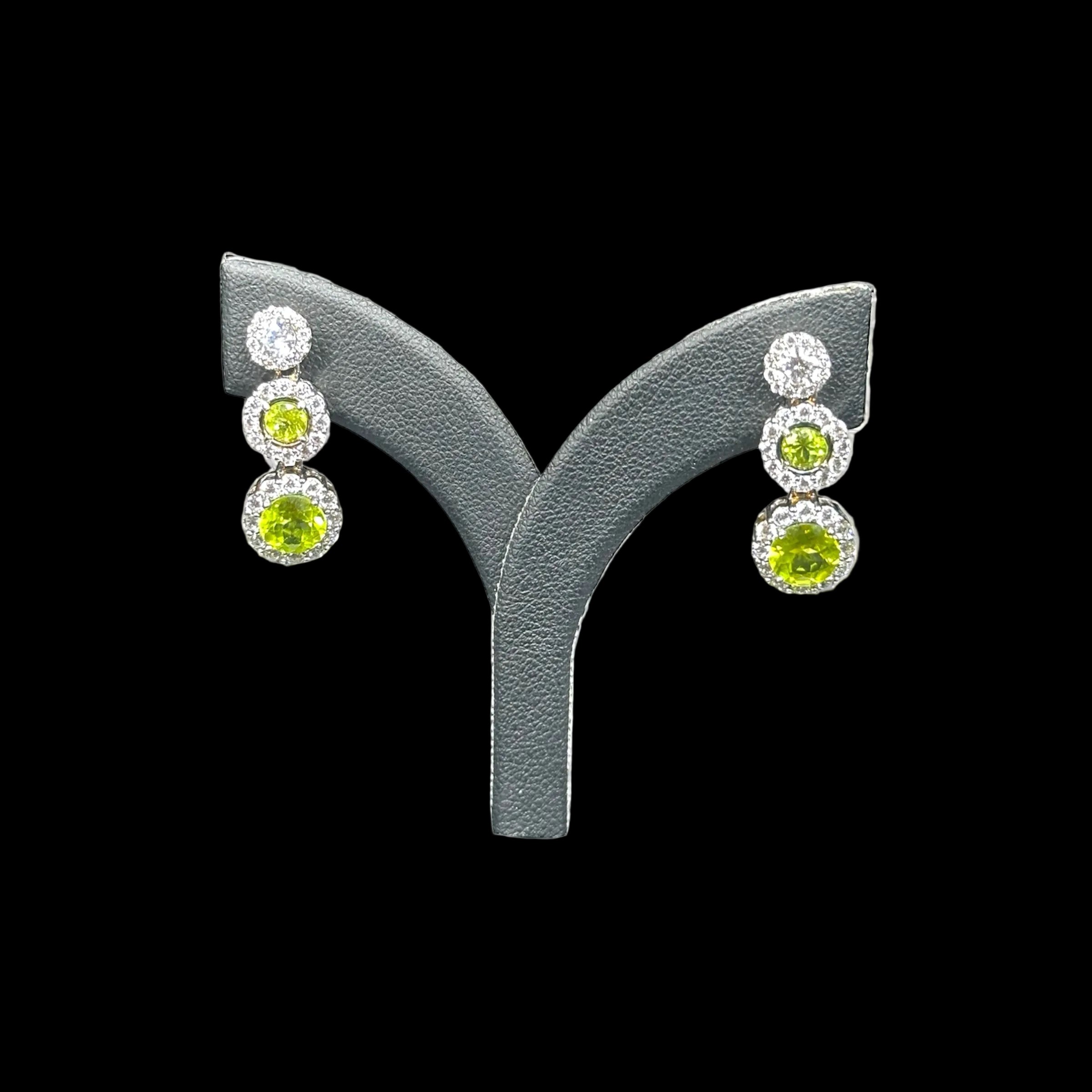 Cascading Sparkle: Natural Peridot and CZ Drop Earrings in 925 Sterling Silver