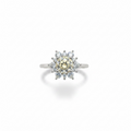 Champagne Moissanite Ring - Floral Cluster with CZ Halo in Sterling Silver