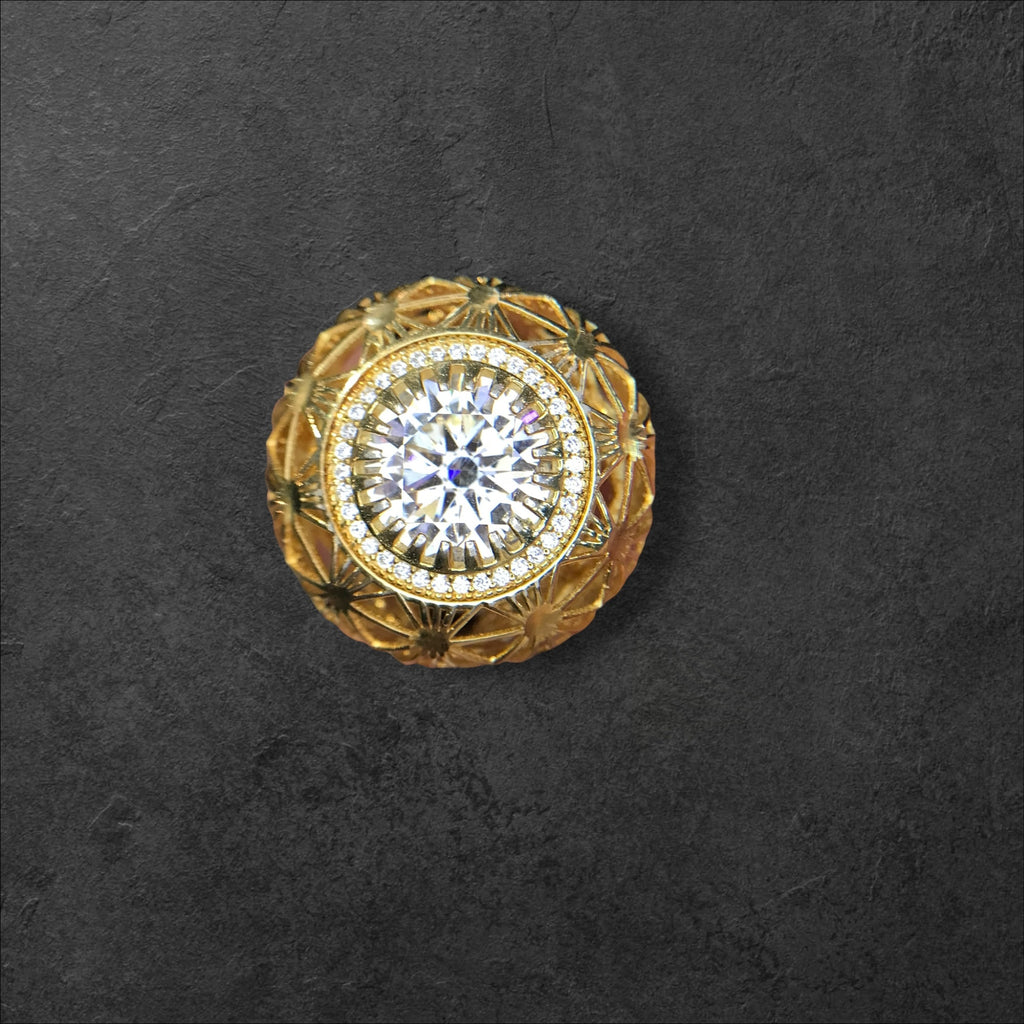 4ct Moissanite Halo Engagement Ring - Gold Tone Textured Sterling Silver