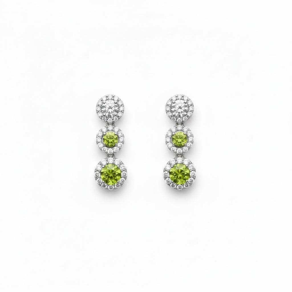 Cascading Sparkle: Natural Peridot and CZ Drop Earrings in 925 Sterling Silver