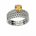 Golden Sunrise: Natural Orange Yellow Sapphire & CZ Pave Wrap 2-Ring Set in 925 Silver