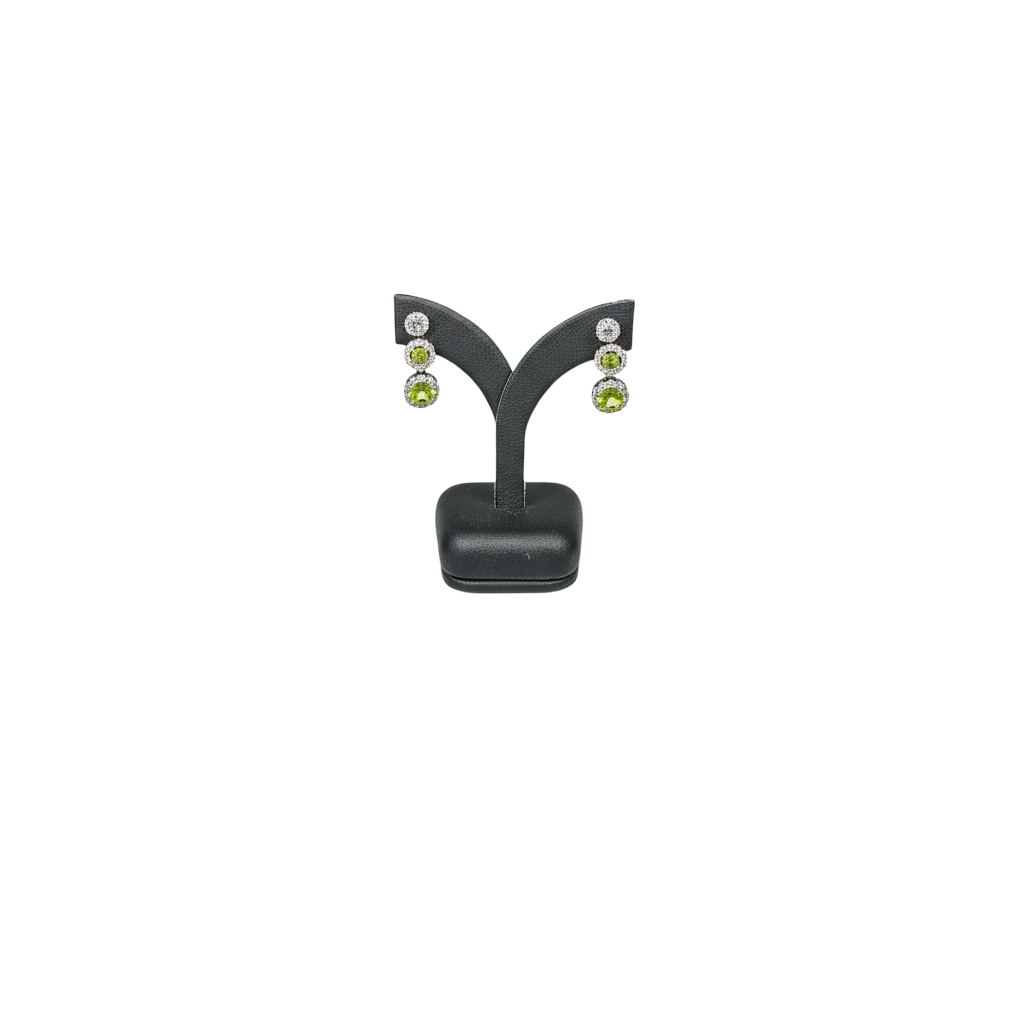 Cascading Sparkle: Natural Peridot and CZ Drop Earrings in 925 Sterling Silver