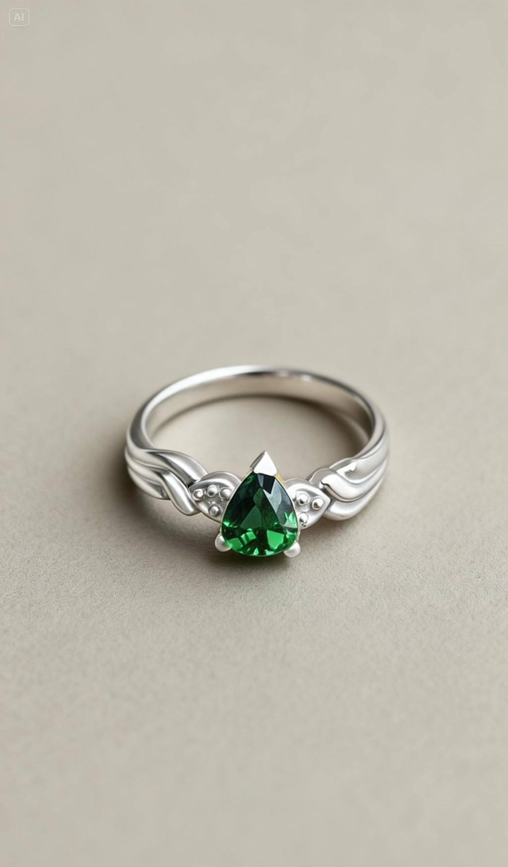Natural Tsavorite Garnet Ring - Pear Cut Vivid Green in 18K White Gold
