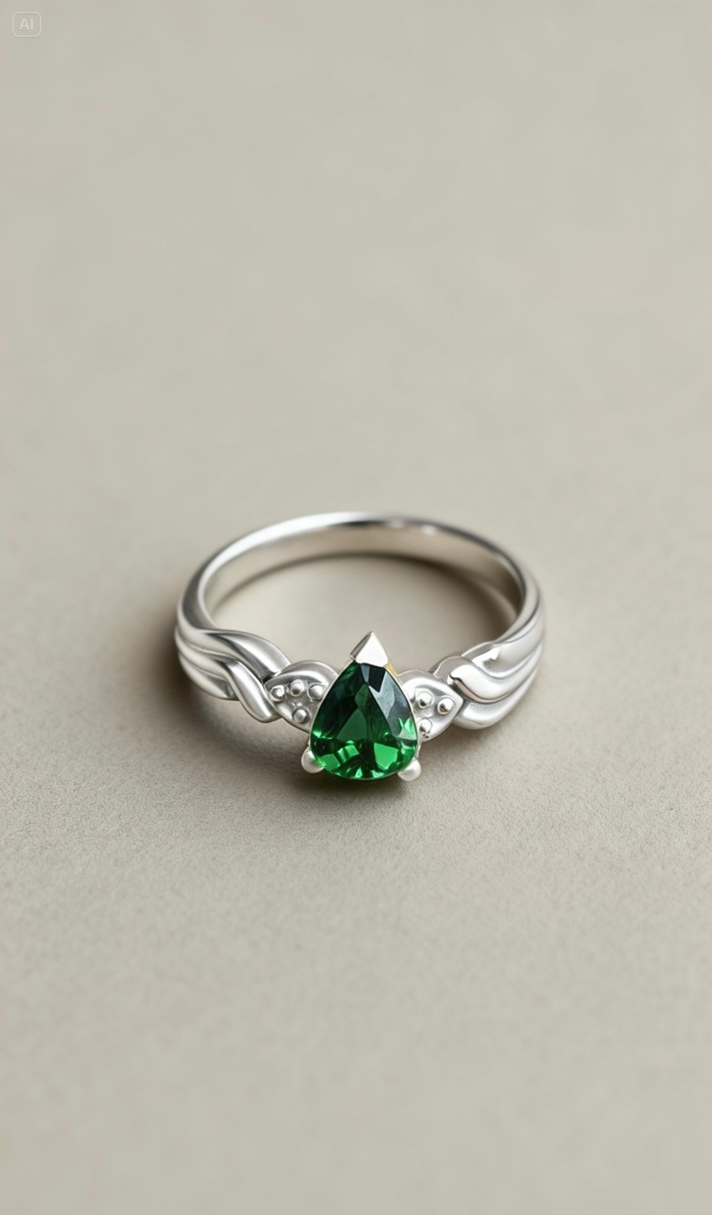 Natural Tsavorite Garnet Ring - Pear Cut Vivid Green in 18K White Gold