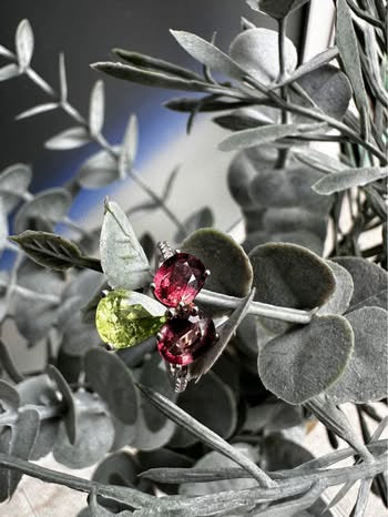 Natural Multi-Color Tourmaline Toi et Moi Ring - Pink and Green Pear/Oval Stones with CZ Accents in Sterling Silver