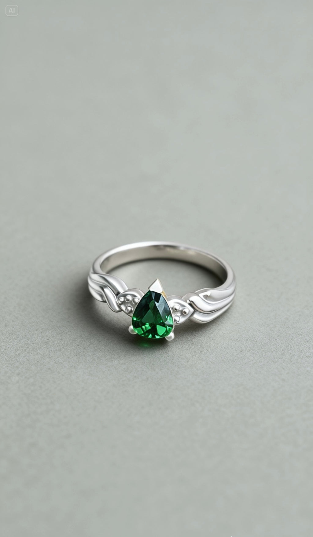 Natural Tsavorite Garnet Ring - Pear Cut Vivid Green in 18K White Gold