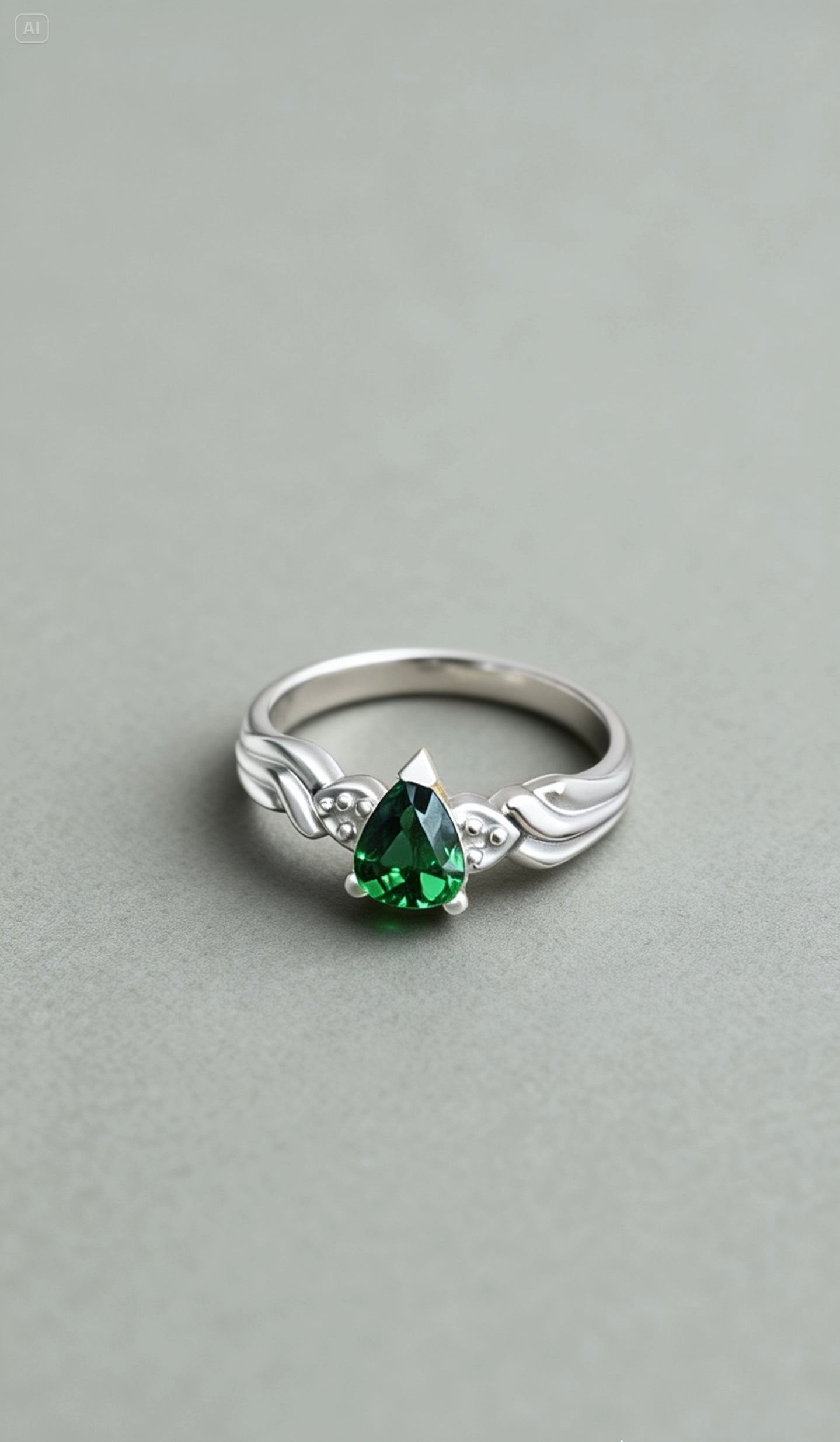 Natural Tsavorite Garnet Ring - Pear Cut Vivid Green in 18K White Gold