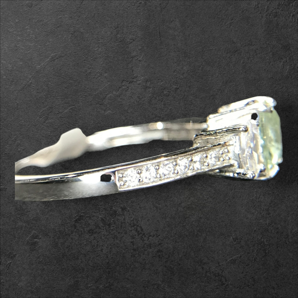 Pastel Elegance: Natural Green Tourmaline & CZ Three-Stone Ring in 925 Sterling Silver