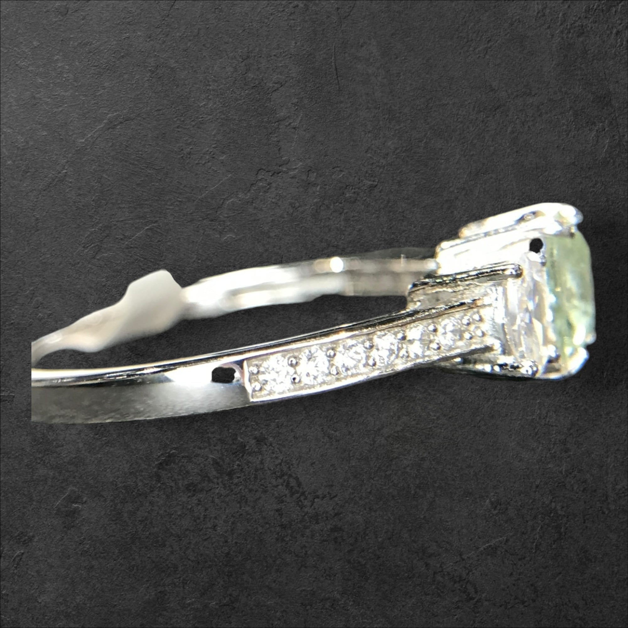 Pastel Elegance: Natural Green Tourmaline & CZ Three-Stone Ring in 925 Sterling Silver