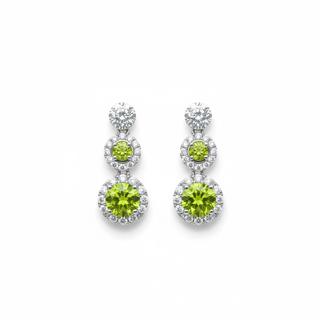 Cascading Sparkle: Natural Peridot and CZ Drop Earrings in 925 Sterling Silver