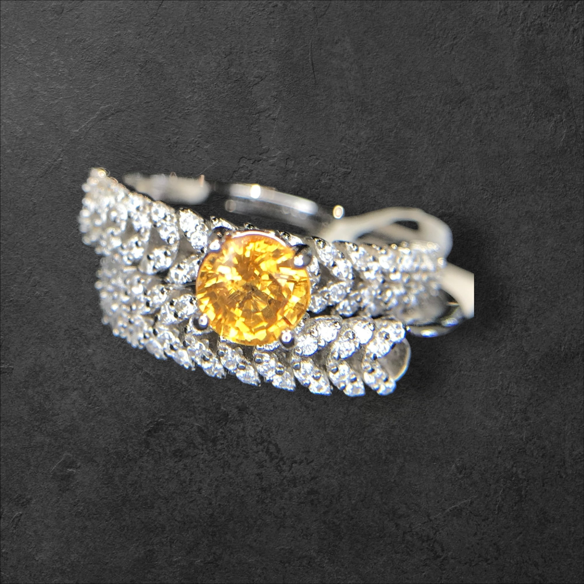 Golden Sunrise: Natural Orange Yellow Sapphire & CZ Pave Wrap 2-Ring Set in 925 Silver