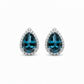 Deep Ocean Brilliance: Natural London Blue Topaz Halo Stud Earrings in 925 Silver