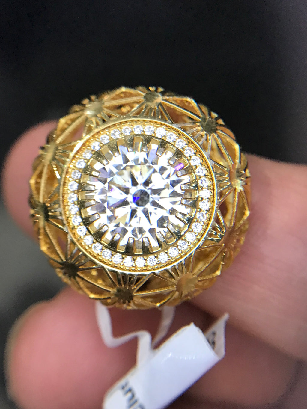 4ct Moissanite Halo Engagement Ring - Gold Tone Textured Sterling Silver