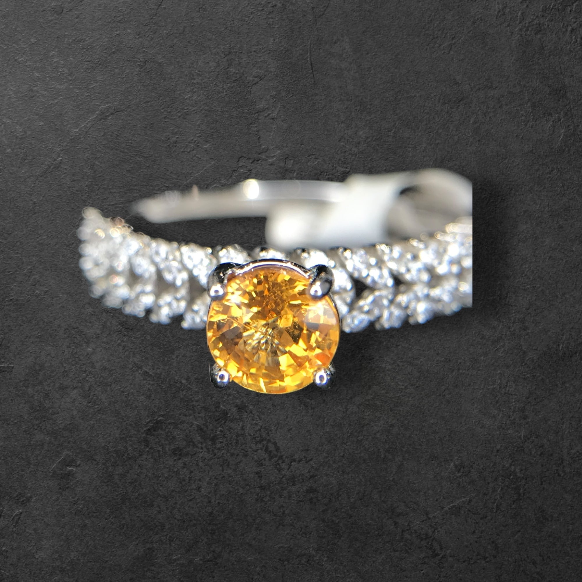 Golden Sunrise: Natural Orange Yellow Sapphire & CZ Pave Wrap 2-Ring Set in 925 Silver