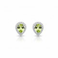 Vivid Sparkle: Natural Peridot Pear Halo Stud Earrings in 925 Silver with CZ Accents