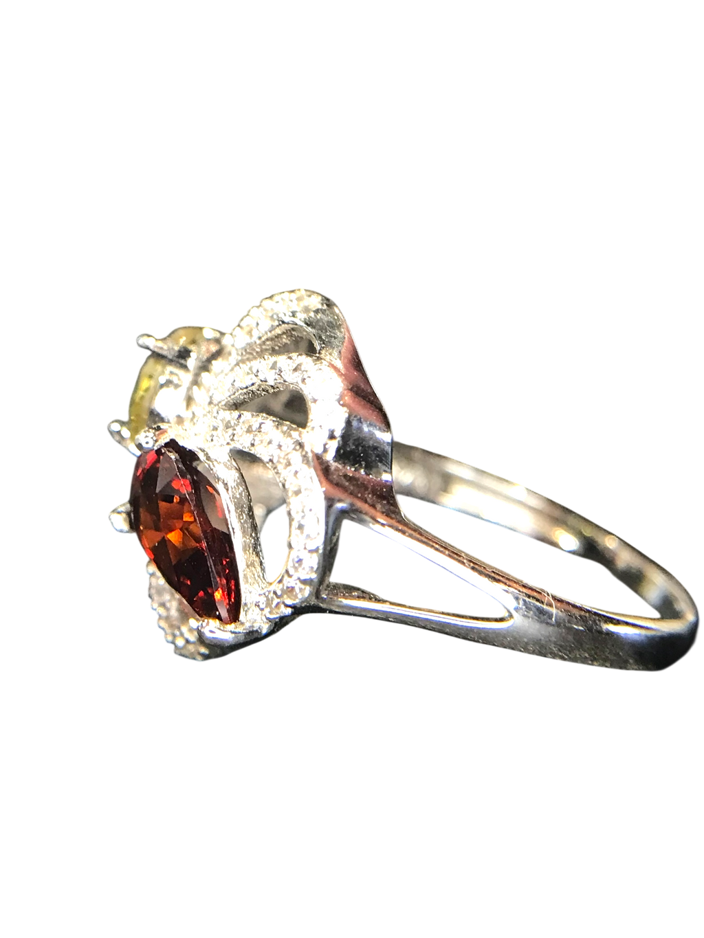 Fiery Duo: Sphene & Spessartite Garnet Cocktail Ring in 925 Silver with CZ Pavé