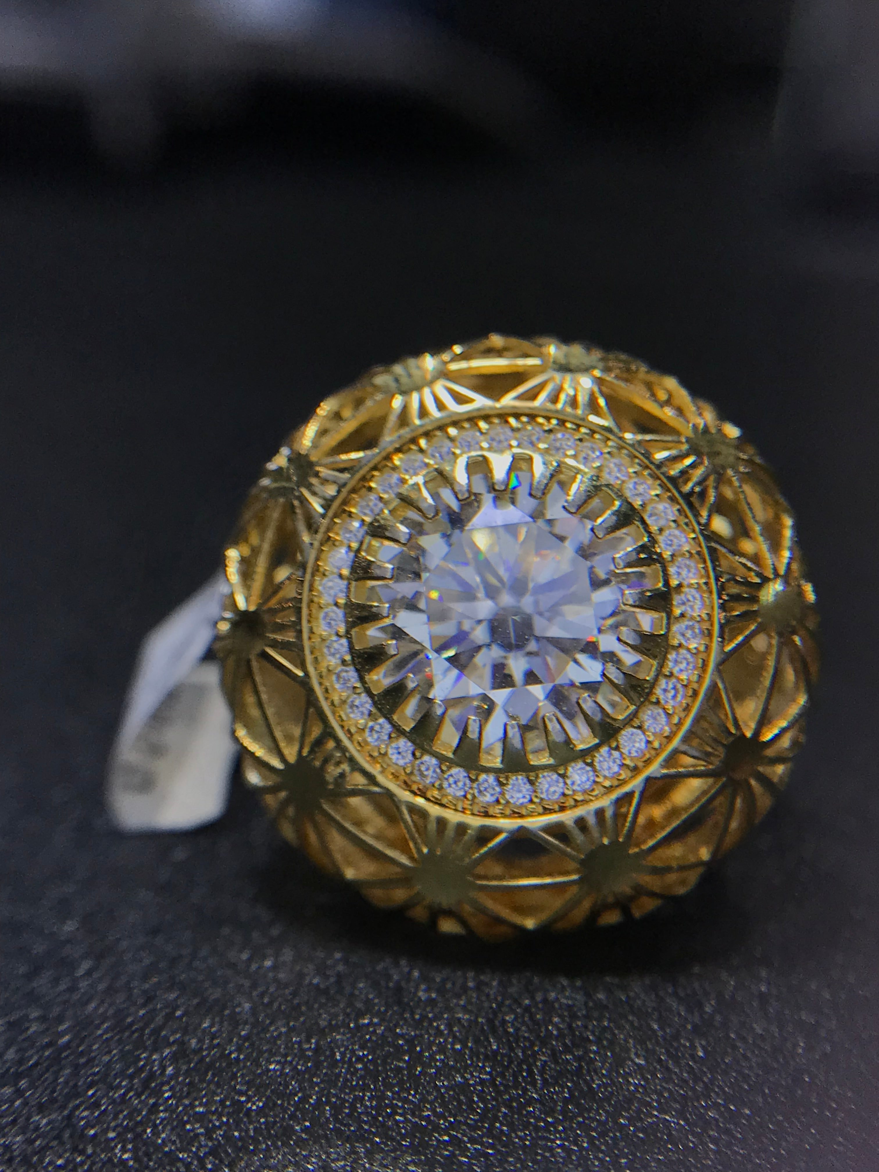 4ct Moissanite Halo Engagement Ring - Gold Tone Textured Sterling Silver