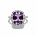 Natural Amethyst Ring - Cushion Cut Purple Gemstone with CZ Halo in Sterling Silver