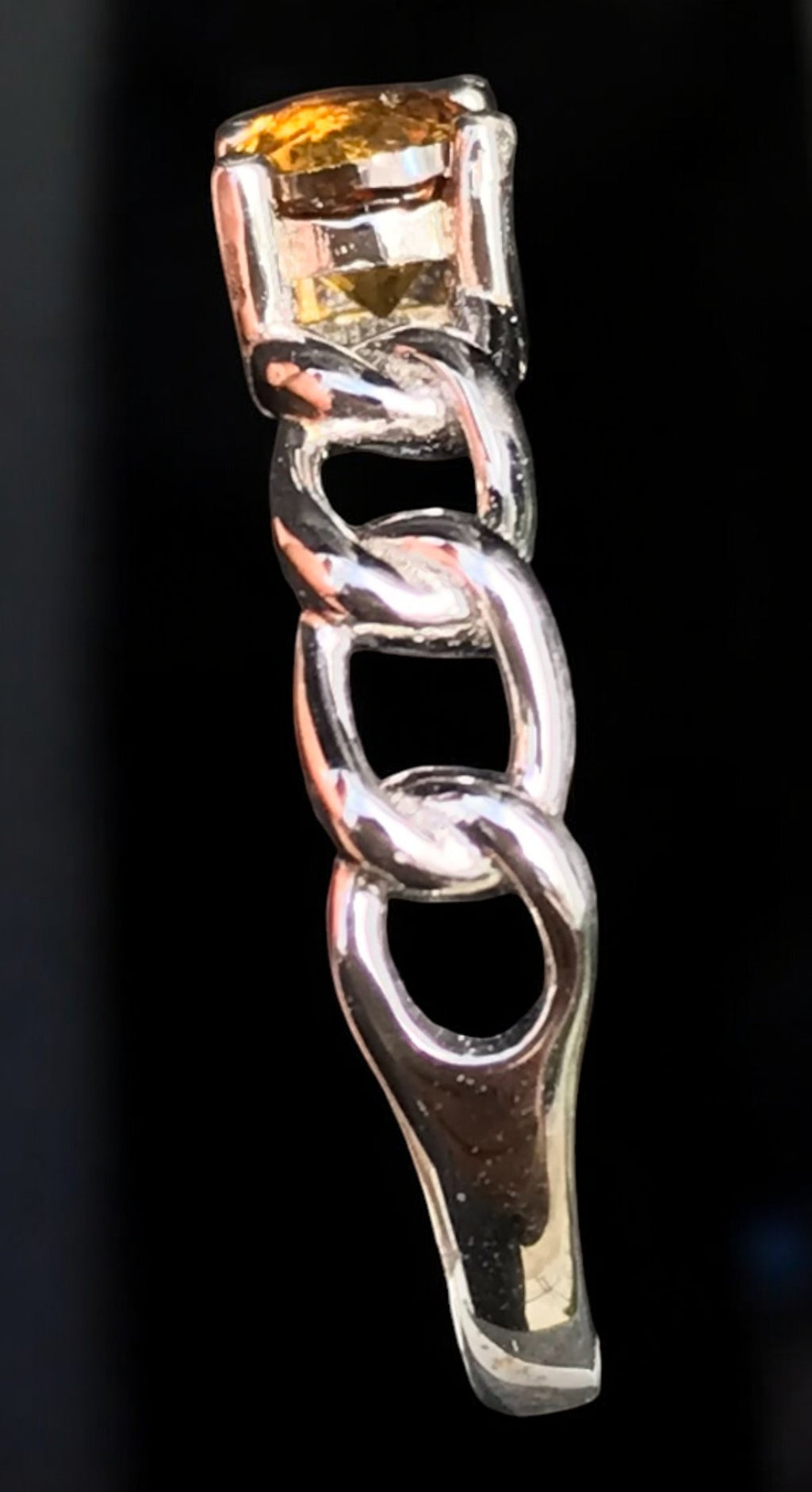 Natural Mali Garnet Ring - Sterling Silver Chain Link Band with Golden Yellow Gemstone