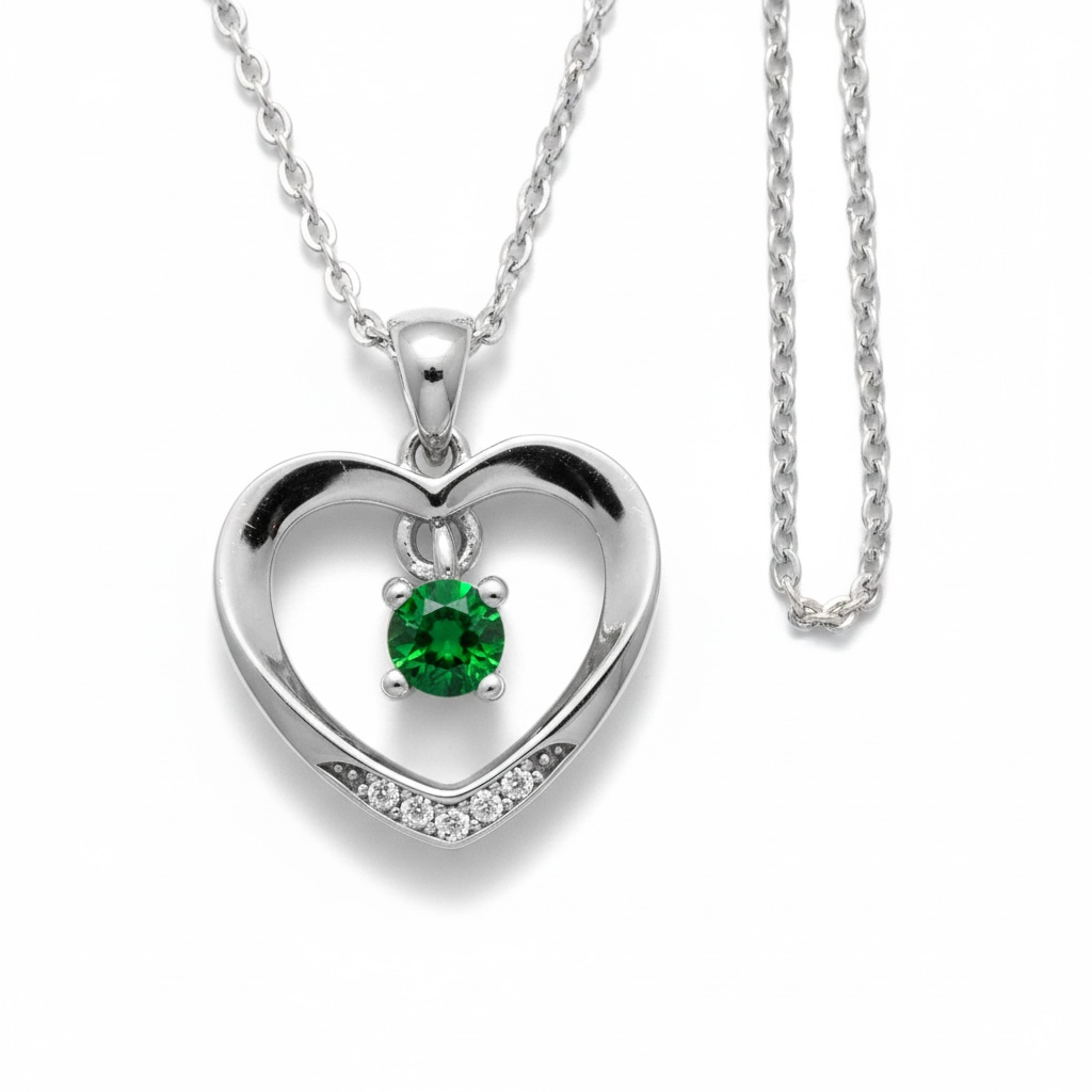 Heart of Nature: Natural Tsavorite Green Garnet & Diamond Accent Pendant in Sterling Silver