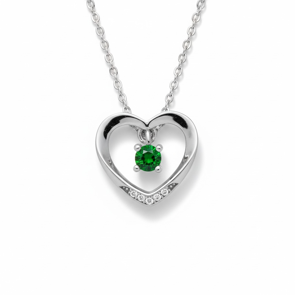 Heart of Nature: Natural Tsavorite Green Garnet & Diamond Accent Pendant in Sterling Silver