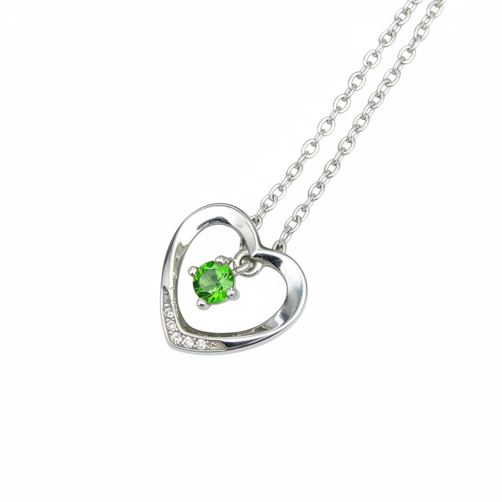 Heart of Nature: Natural Tsavorite Green Garnet & Diamond Accent Pendant in Sterling Silver