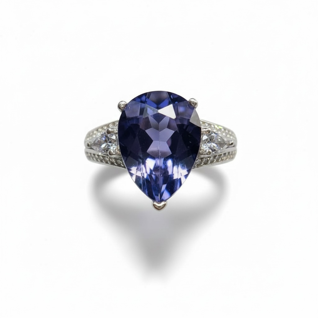 Mystic Color Shift: Natural Color Change Fluorite Ring in 925 Silver with CZ Accents
