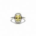 Natural Citrine Ring - Oval Golden Yellow with CZ Halo in Sterling Silver