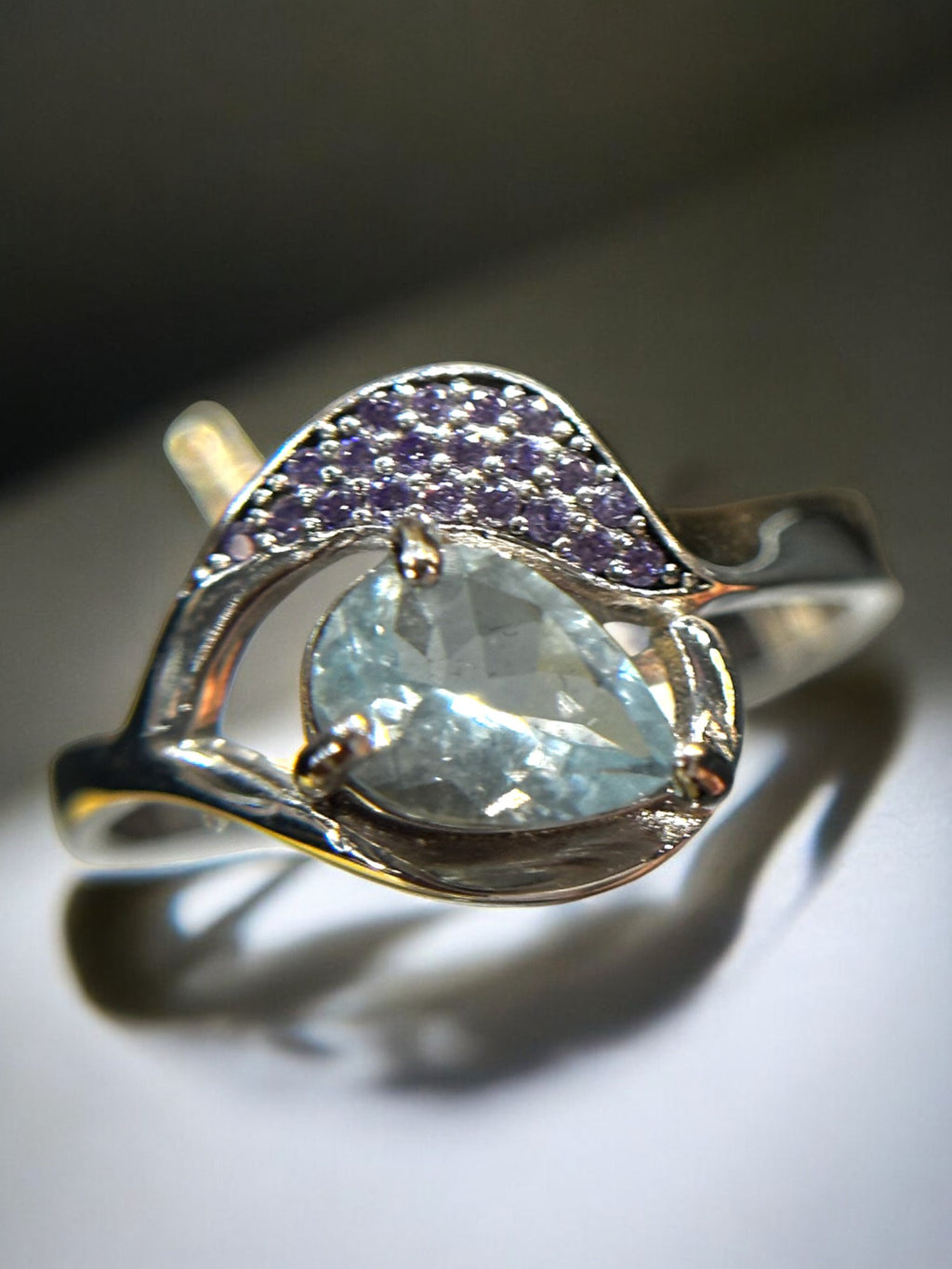 Ocean Serenity: Natural Aquamarine & CZ Accent Ring in Sterling Silver