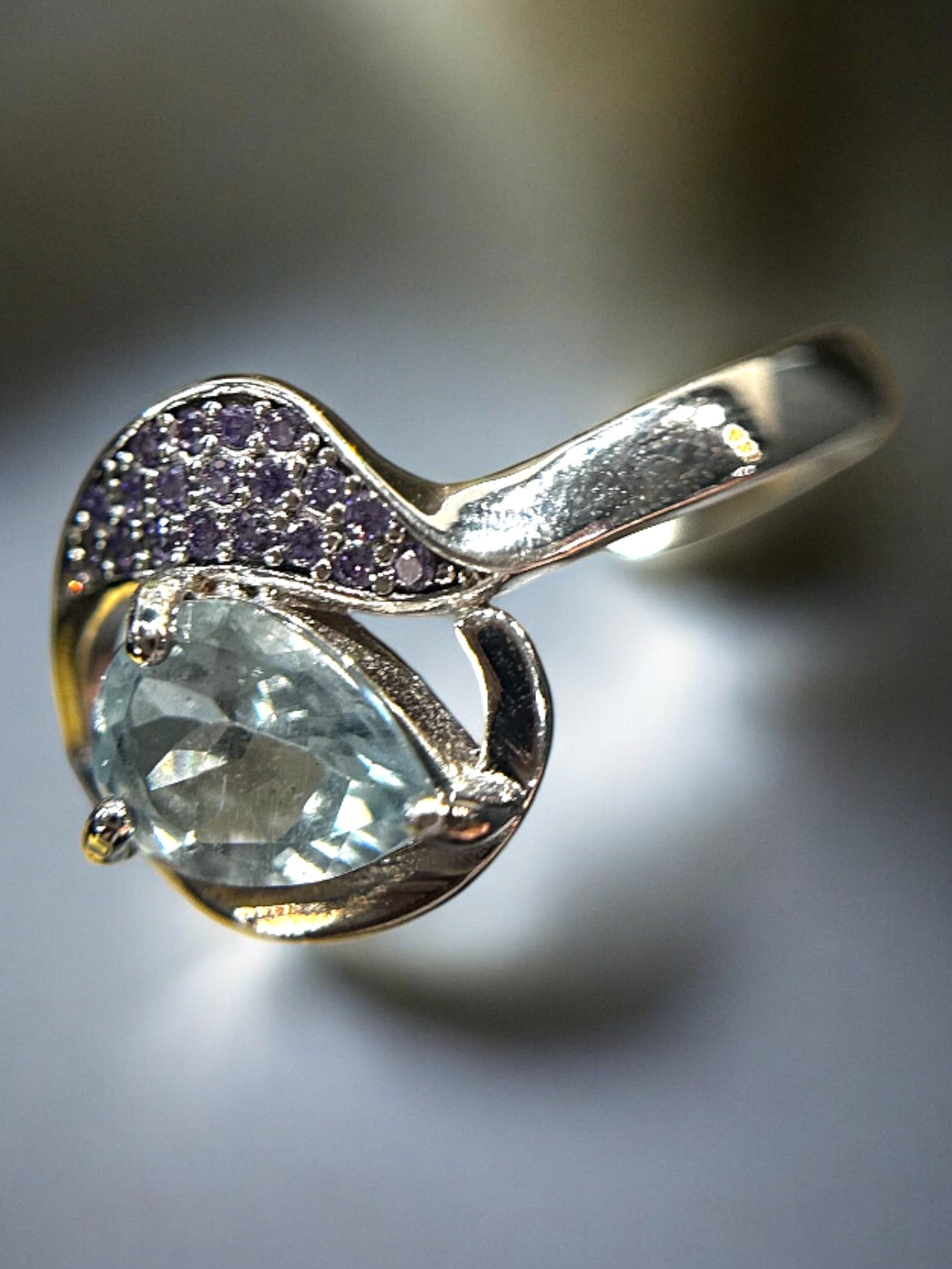 Ocean Serenity: Natural Aquamarine & CZ Accent Ring in Sterling Silver