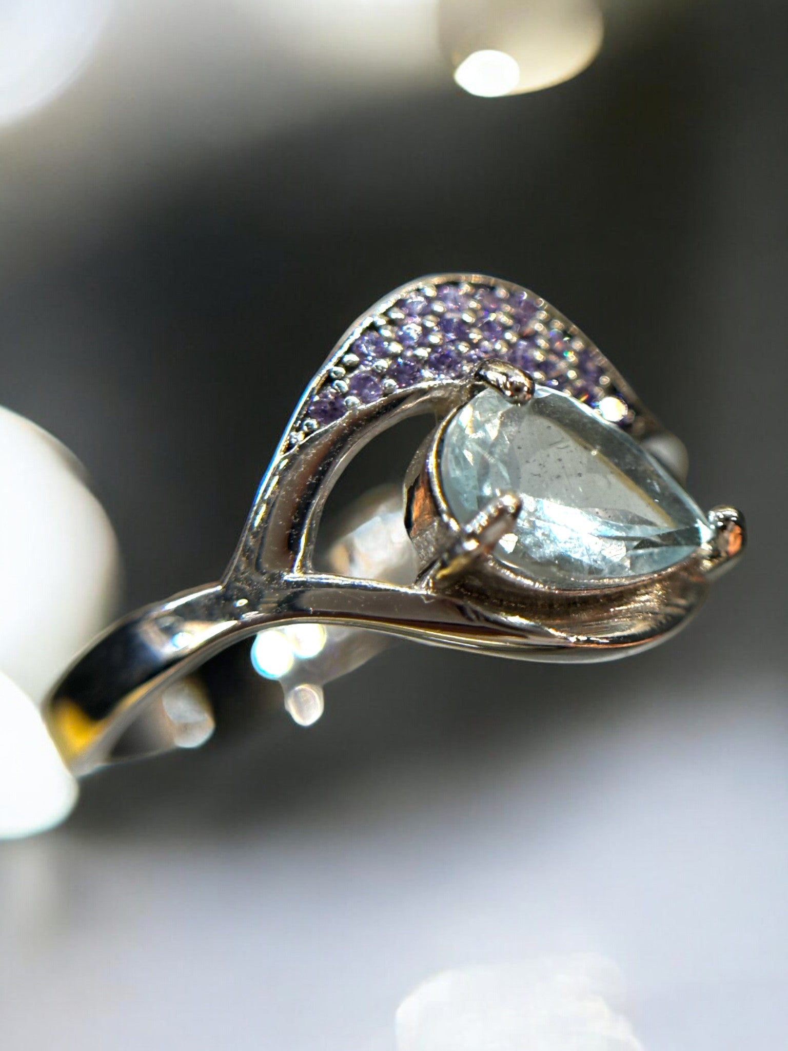 Ocean Serenity: Natural Aquamarine & CZ Accent Ring in Sterling Silver